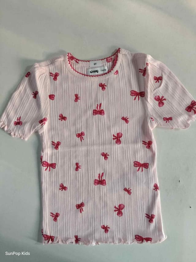 Sinsay Pink Bow Print Ribbed Top