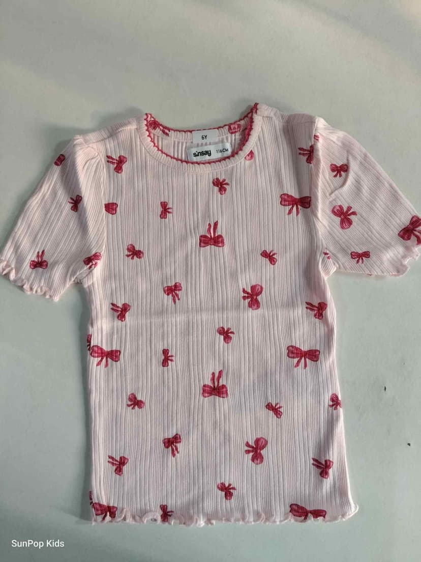 Sinsay Pink Bow Print Ribbed Top