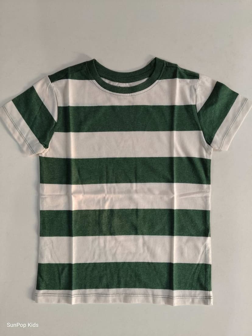 Sinsay Green & White Striped T-Shirt
